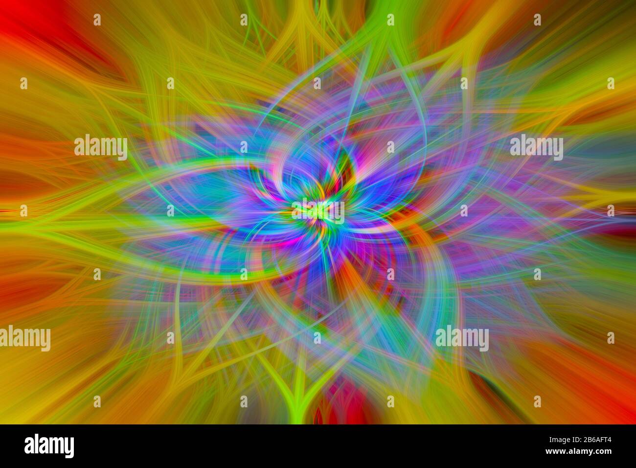 Illustration d'arrière-plan abstrait multicolore d'un design futuriste de fleurs d'art fractal généré par ordinateur. Banque D'Images