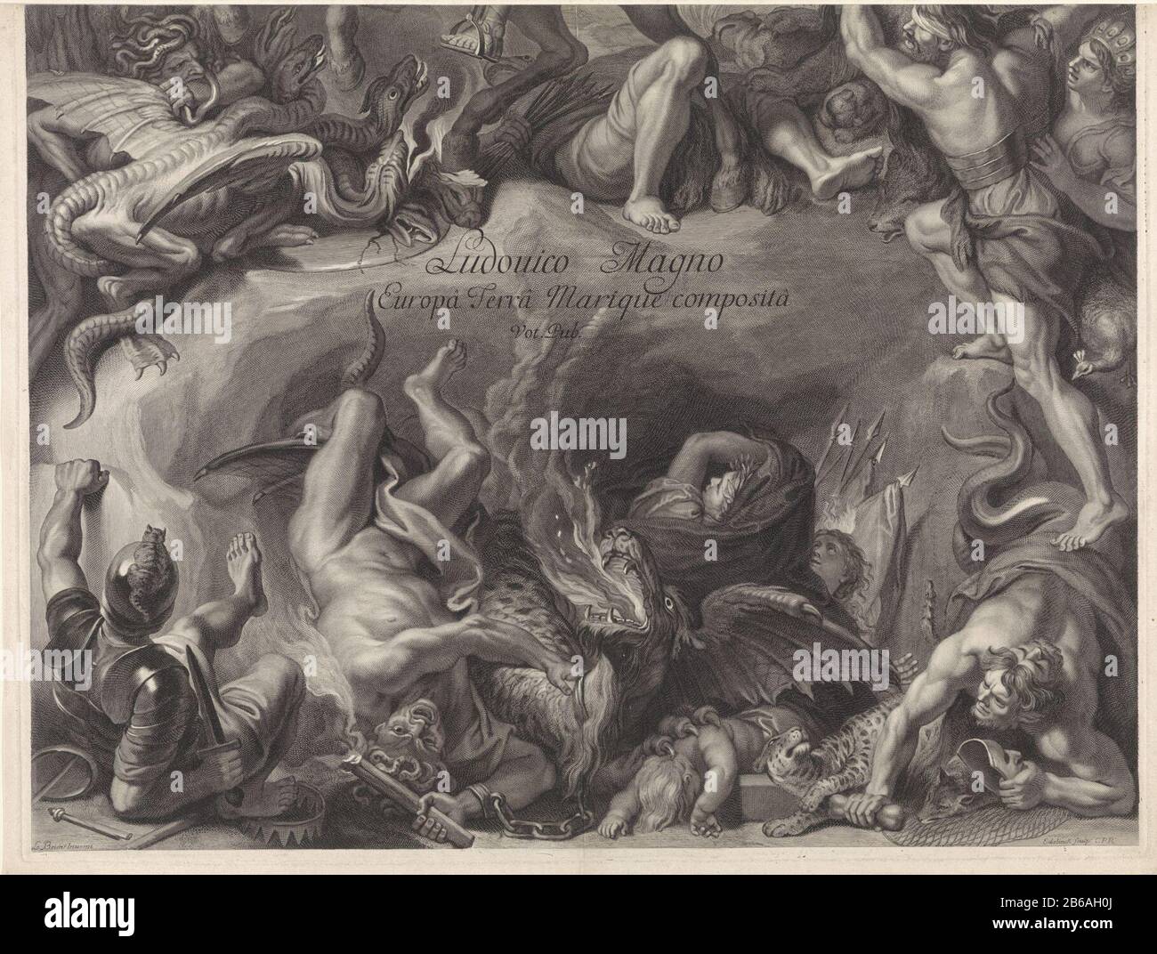 Portrait équestre allégorique de Louis XIV, roi de France Portrait équestre Allégorique de Louis XIV, roi de France Type de bien: Photo Numéro d'article: RP-P-OB-67.648BCatalogusreferentie: Robert-Dumesnil 259-3 (3) Description: Partie inférieure d'une empreinte d'une victoire allégorie du roi Louis XIV Des échantillons et des personnifications d'ennemis vaincus et de surmonter des vices, piétinés par le cheval de Louis XIV Fabricant : printmaker Gerard Edelinck (bâtiment classé), conçu par Charles le Brun (propriété cotée) fournisseur de privilèges: Louis XIV (roi de France) (bâtiment classé) Fabrication De Lieux: Prin Banque D'Images