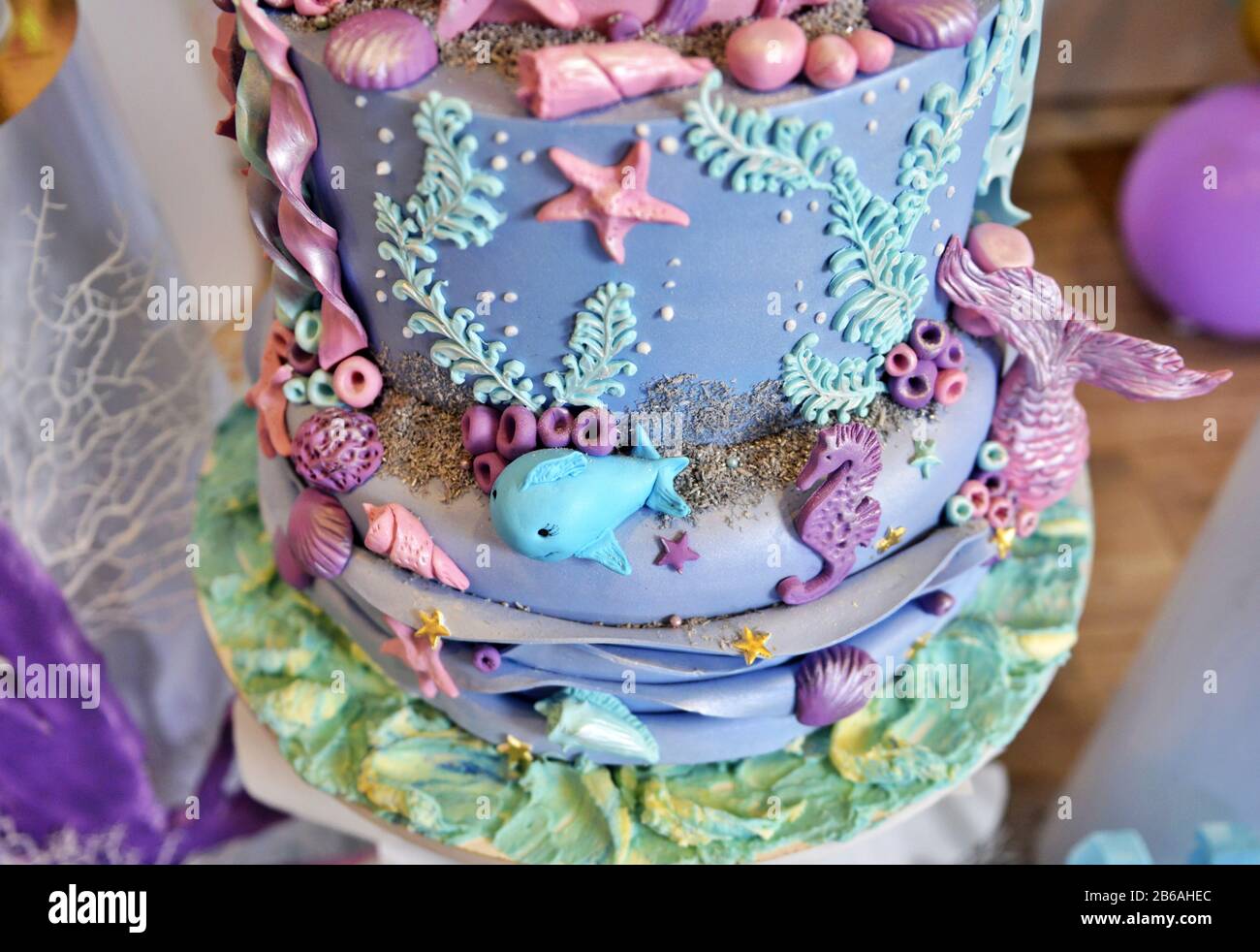 Bebe Fille Authentique Gateau D Anniversaire Image De Theme De La Vie De Mer Photo Stock Alamy