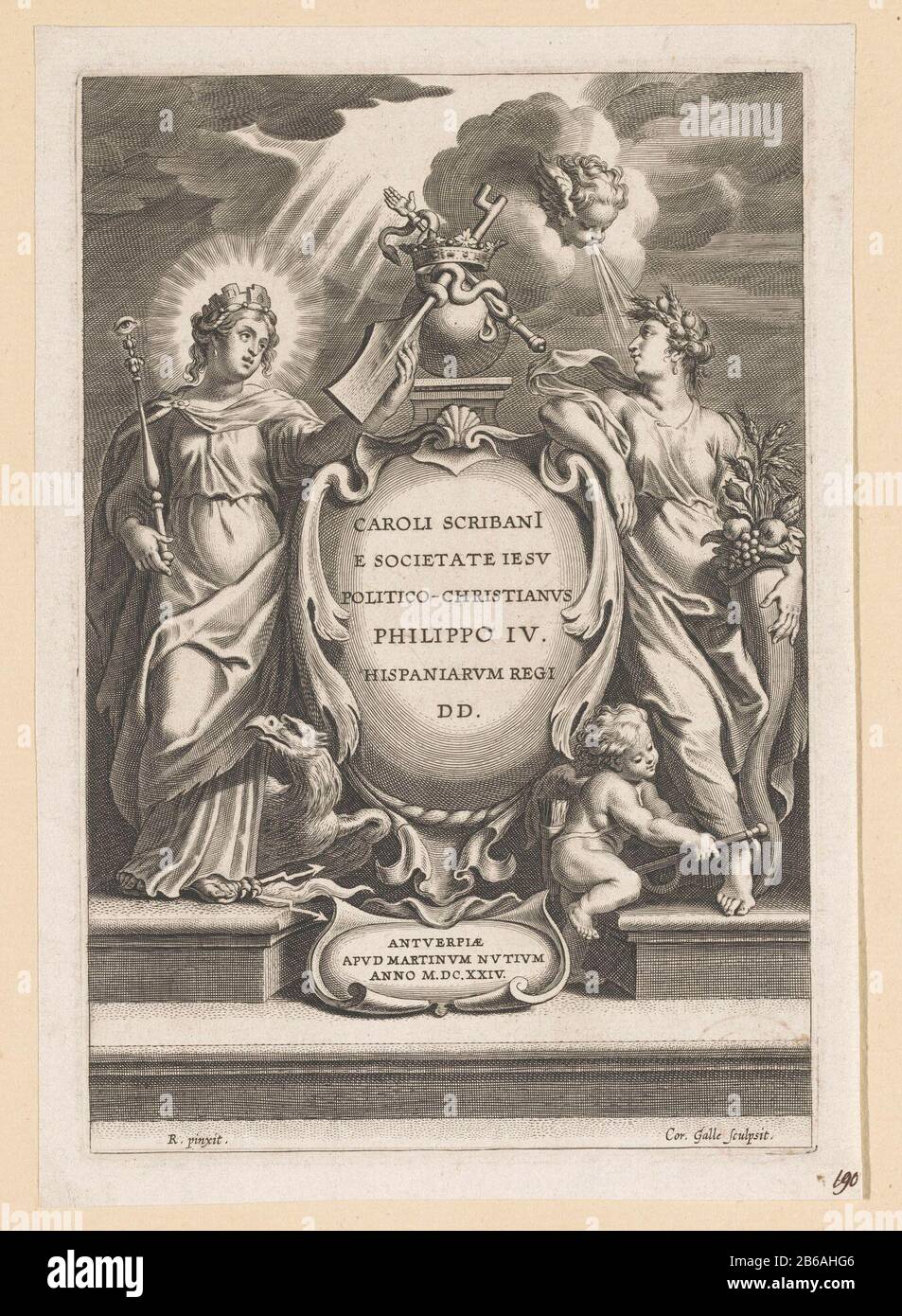 Page de titre allégorique avec des personnifications de bonne gouvernance et D'Abondance Page de titre pour C Scribani, Politico-Christianus, Anvers, 1624 Dans le centre une cartouche avec le titre du livre. A laissé une femme avec couronne de ville et sceptre avec un oeil. Où: Apparemment une personnification de la bonne gouvernance, ou en rapport avec le contenu du livre, gouvernement chrétien. Droite, une femme avec la cornucopie et une couronne de maïs et de coquelicots, la personnification de L'Abondance, le résultat d'un bon bstuur. Fabricant : graveur Cornelis Galle (I) (bâtiment classé) à la peinture de Peter Paul Rubens (l Banque D'Images