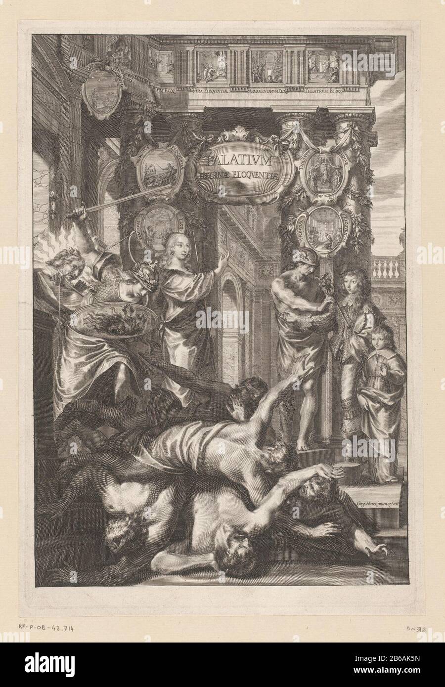 Mercurius brengt de hertog van Enghien de prins de Conty bien et paleis van Welsprekendheid. Apollo en Minerva bestrijden Onwetendheid en etere ondeugden. Fabricant : fabricant: Grégoire Huret (vermeld op object)naar eigen ontwerp van: Grégoire Huret (vermeld op object) Datation: 1641 matériau: Papier Techniek: Graveren (drukprocedé) Dimensions: Platrand: H 334 mm × b 226 mbelightingTitelpagvoor: Palineloleguum. Parijs: Nicolai Buon, Joannis Camusat En Claudii Sonnoi, 1641. Sujet: Personnage historique(histoire de) Apollo (Phoebus)Wie: Lodewijk II de Bourbon-Condé Banque D'Images