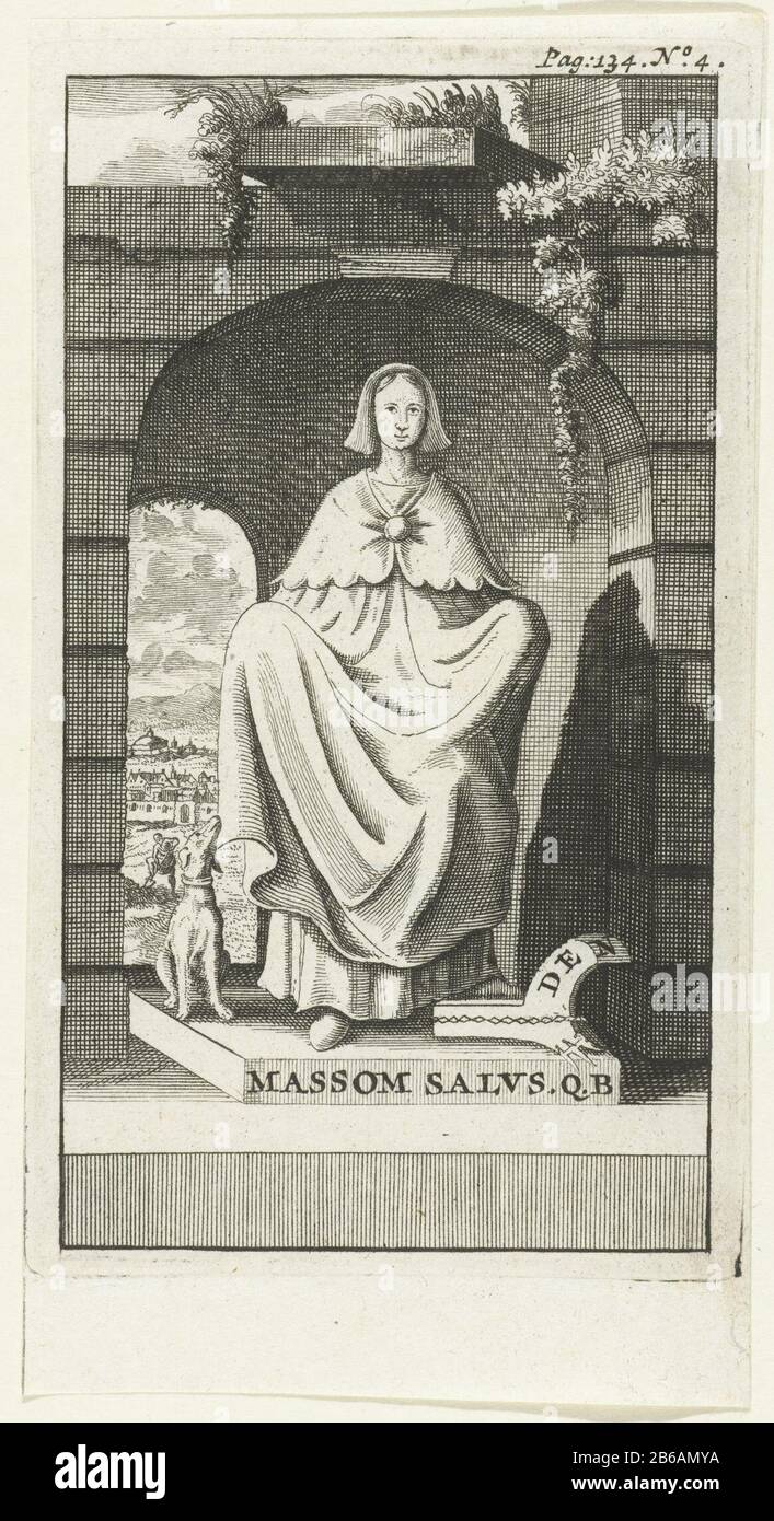 Autel avec statue d'Un Autel de femme avec figurine d'un vrouw. Fabricant : Print maker: Fabrication anonyme: Pays-Bas Date: 1713 - 1717 Caractéristiques physiques: Matériel de gravure: Technique du papier: Dimensions de gravure: 134 mm × h b 77 mmTopelicingillustratie pour: Matthew Gargon, Walchersche arkadia, Samuel (I) Luchtmans, Leiden, 1715-1717, p. 134 4. Objet: Autel  religion romaine période romaine aux Pays-Bas Banque D'Images