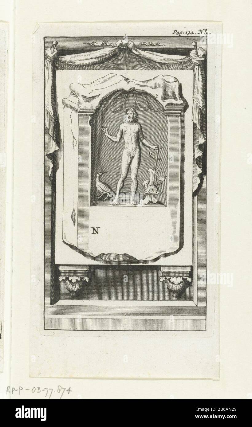 Autel avec statue D'Un Autel d'homme avec figurine d'un homme. Fabricant : Print maker: Fabrication anonyme: Pays-Bas Date: 1713 - 1717 Caractéristiques physiques: Matériel de gravure: Technique du papier: Dimensions de gravure: 135 mm × h b 75 mmTopelicingillustratie pour: Matthew Gargon, Walchersche arkadia, Samuel (I) Luchtmans, Leiden, 1715-1717, p. 134 5. Objet: Autel  religion romaine période romaine aux Pays-Bas Banque D'Images