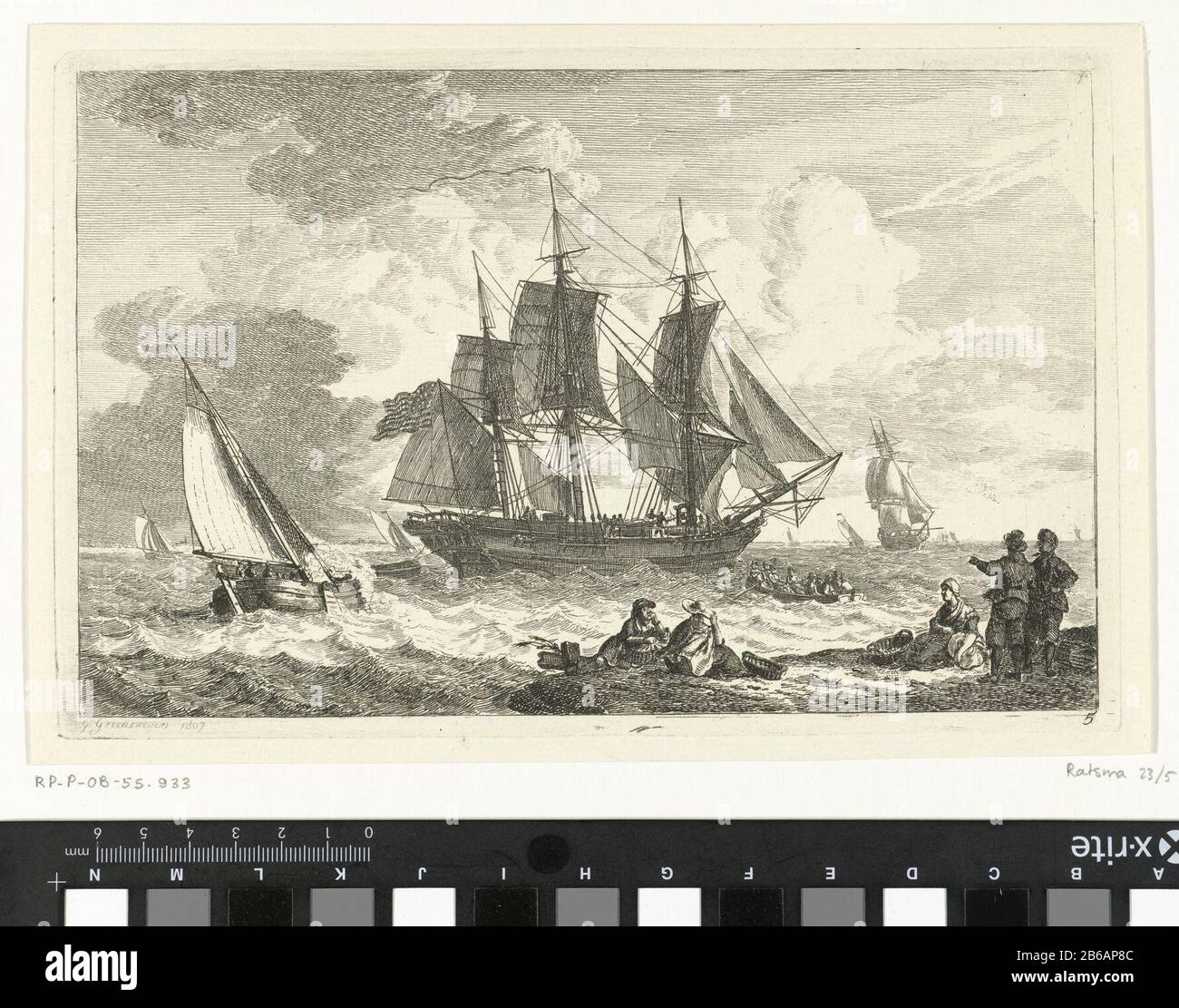 Navire américain dans les eaux troublées Divers navires sur l'eau (titre de la série) Verschillende schepen, Banque D'Images