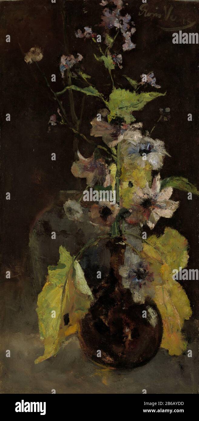 Anemonen, SK-A-4912 Flower encore vie avec des anemones dans une bouteille en verre brun avec une oreille contre un sol sombre. En arrière-plan un gemberpot gris. Fabricant : peintre Floris Verster lieu de fabrication: Leiden Date: 1888 Caractéristiques physiques: Huile sur toile matériau: Toile d'huile Dimensions: Support: H 90 cm. (Taille de l'écran), b × 46 cm. (Taille de l'écran), taille externe : 12 cm d. (Y compris le porteur SK-L-2557.) Sujet : fleurs dans une vaseflowers: Anemone Banque D'Images