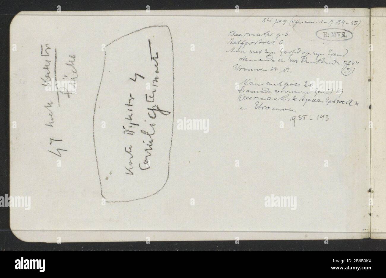 Annotations Interleave UNE couverture, de sketchbook LXII 28 bladen. Fabricant : écrivain: Isaac Israel Dating: 1875 - 1934 Caractéristiques physiques: Noir craie matériau: Papier craie Banque D'Images