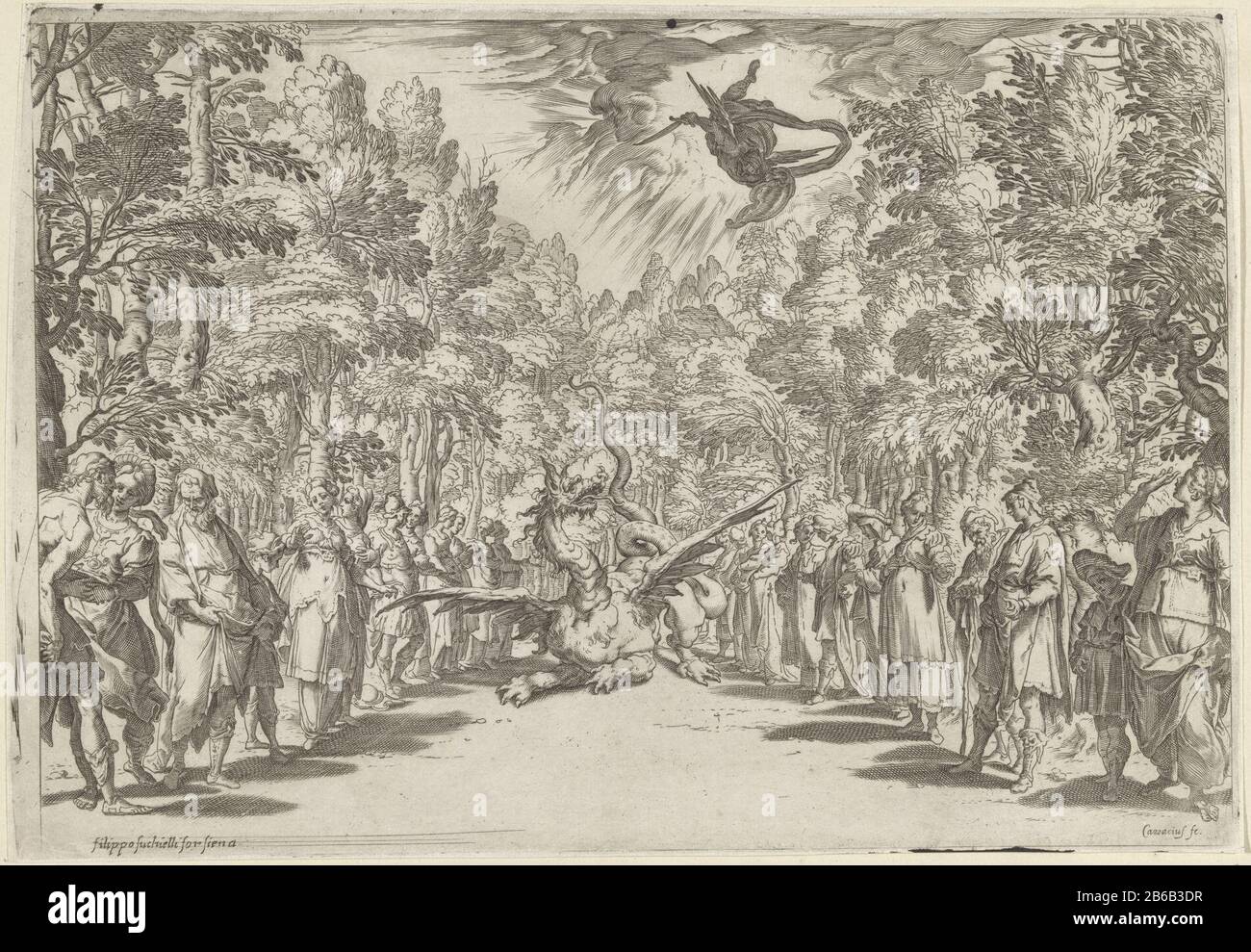 Un Apollon le python Affichage du troisième interlude pendant la performance du jeu "la Pellegrina" par Girolamo Bargagli Apollon slaython pour un groupe de spectateurs dans une forêt. Pour les six machines et costumes intermezzi Giovanni Bardi ont été conçus par Bernardo Buontalenti. Cette version a été l'occasion du mariage de Ferdinando i de 'Medici et Christina de Lorraine en 1589. Fabricant : printmaker: Agostino Carracci (propriété cotée) au dessin: Andrea Boscolinaar design: Bernardo Buontatalentiuitgever: Filippo Suchielli (objet cotée ) Lieu de fabrication: Print maker: Italie à dessiner Banque D'Images