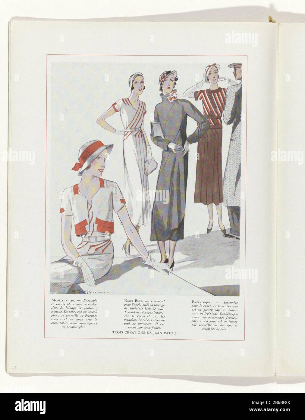 Trois créations de Jean Patou. Page du magazine de mode Art-Gout-Beauté  (1920-1933) . Fabricant : design par R. DRIVON (bâtiment classé) couturier Jean  Patou (bâtiment classé) éditeur H. Rouit Dating: 1932 Caractéristiques
