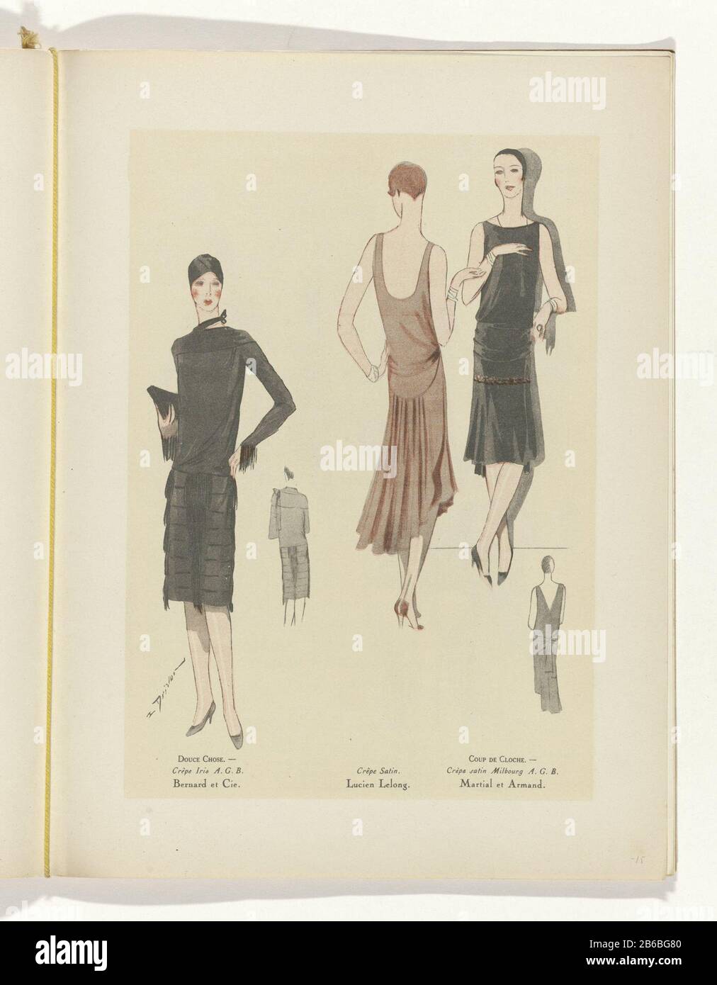 Gauche : robe de crêpe Iris, A.G.B., Bernard et Cie Middle :. Robe 'crêpe satin,' Lucien Lelong. À droite: Robe 'crêpe satin' Milbourg A.G.B., Martial et Armand. Page du magazine de mode Art-Gout-Beauté (1920-1933) . Fabricant : design par R. DRIVON (bâtiment classé) printmaker: Anonyme maison de mode: Bernard & Cie (bâtiment classé) couturier Lucien Lelong (bâtiment classé) maison de mode: Martial et Armand (indiqué sur l'objet) éditeur: Charles Goy Dating: 1928 Caractéristiques physiques: Photomécanique couleur matériel d'impression: Papier technique: Technique: Techniques photomécanique / impression couleur Banque D'Images