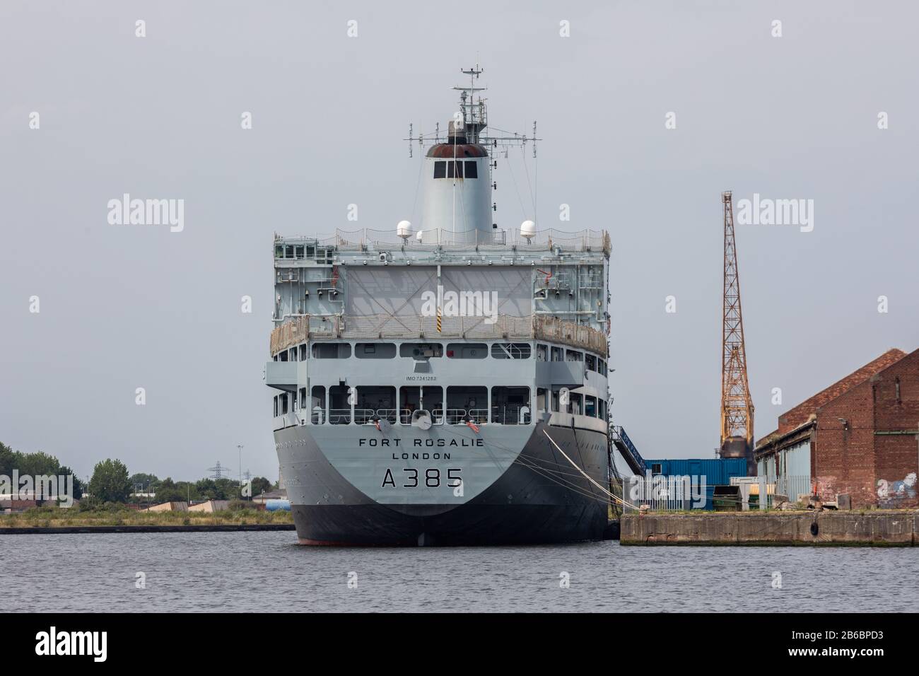 Stern of RFA fort Rosalie à Birkenhead Wirral août 2019 Banque D'Images