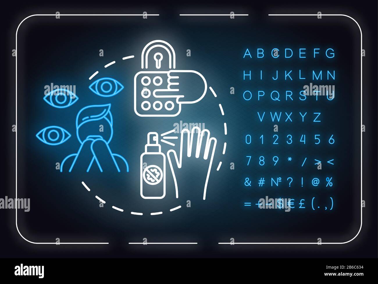 Icône de concept de lumière fluo paranoïa. Trouble de la personnalité. Idée de maladie mentale illustrationfine ligne idée. Signe lumineux extérieur avec alphabet, chiffres et Illustration de Vecteur