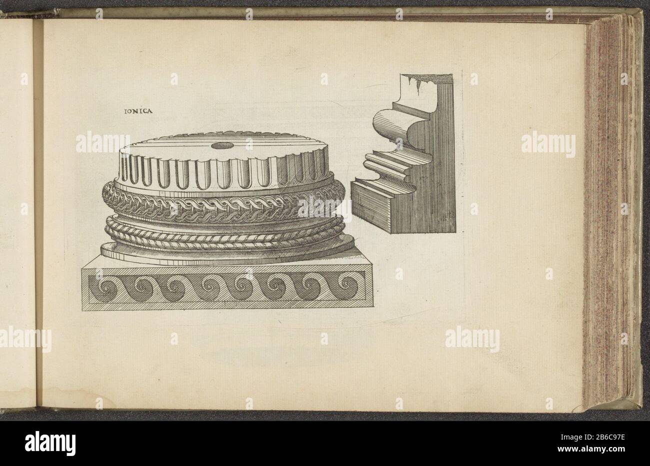 Sous-sol de l'ordre ionique ordres de colonne Ionica (objet titre) (titre de la série) Sous-Sol de l'ordre ionique. Cette impression fait partie d'un album. Fabricant : Print Maker: Anonyme à un dessin par: Jacques Androuet (possible) Date: 1601 - 1651 Caractéristiques physiques: Matière de gravure: Technique du papier: Dimensions de gravure: Bord de la plaque: H 120 mm × W 183 mm Objet: Ordre ionique  architecture Banque D'Images