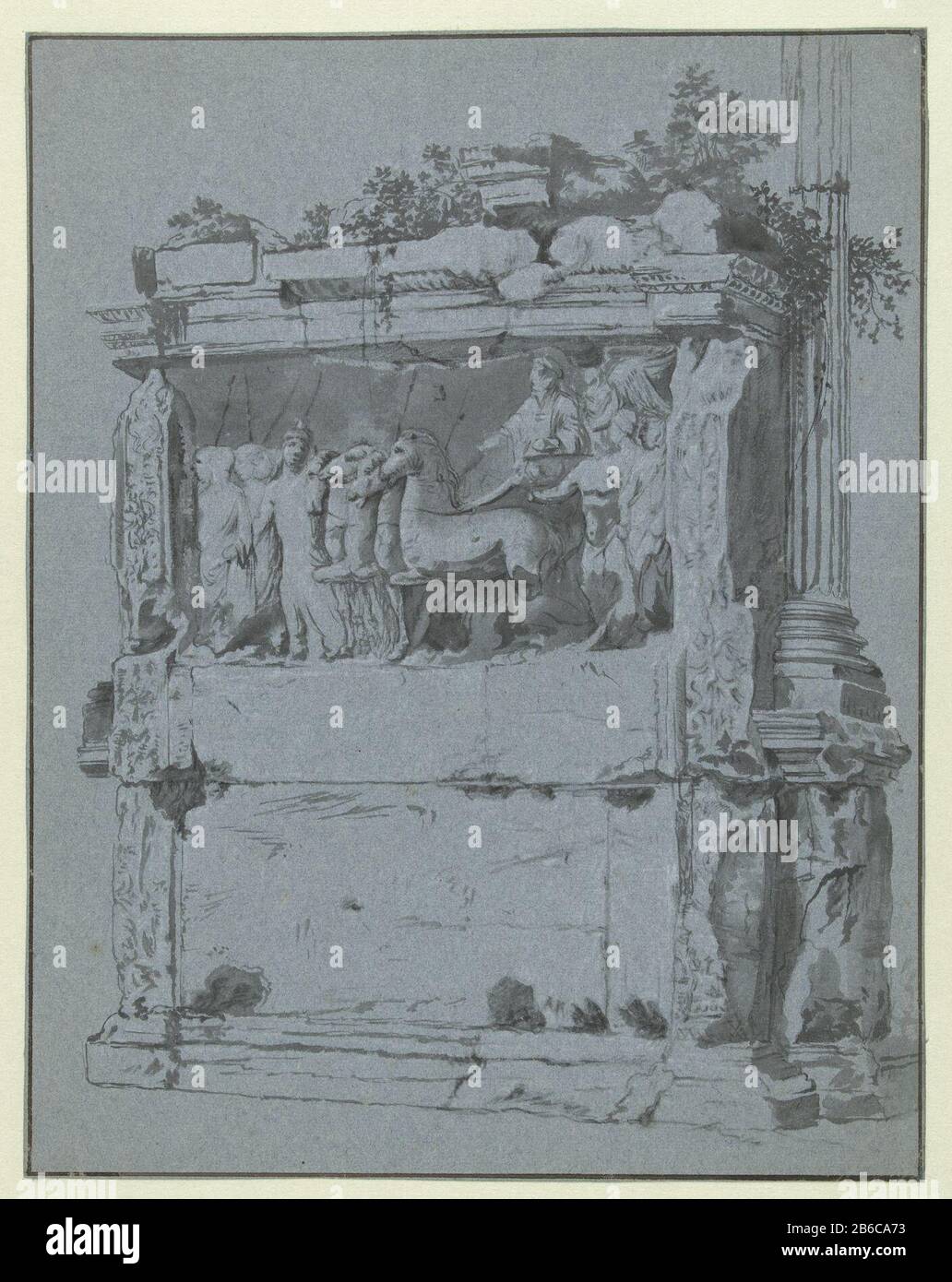 Bas relief Arch de Tite Type d'objet: Dessin Numéro d'objet: RP-T 1910-32 Fabricant : artiste: Jan Wils (illustrateur) En Date: 1610 - 1666 Caractéristiques physiques: Craie noire et brosse en gris sur papier bleu: Craie en papier technique: Dimensions du pinceau: H 352 mm × W 275 mm Objet: Pièce de sculpture, reproduction d'un morceau de sculpture (+ art romain) noms de bâtiments historiques, sites, rues, etc. (Avec NOM) Où: Arche de Tite Banque D'Images