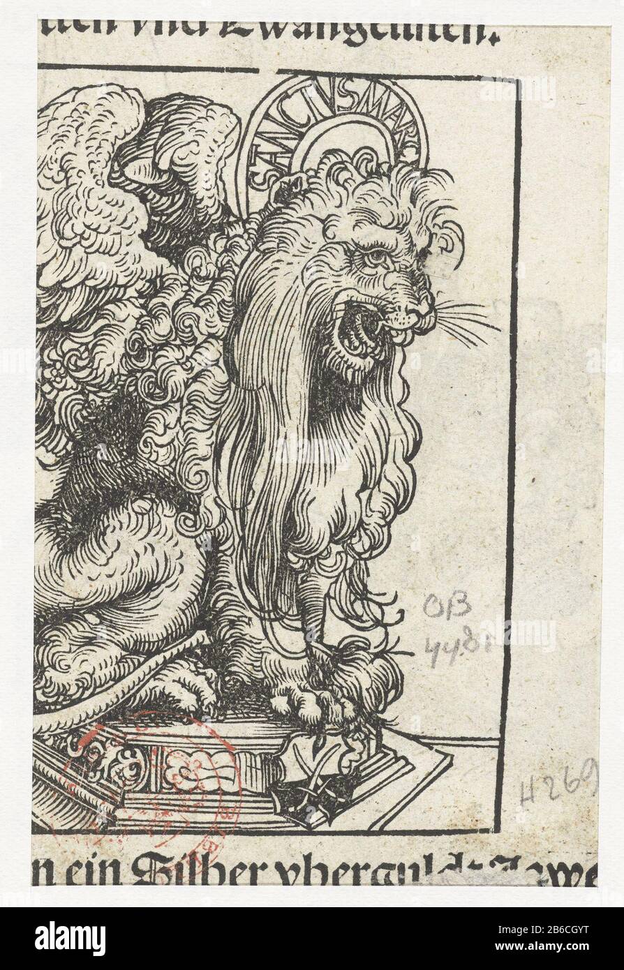 Image du lion comme symbole de l'évangéliste Marcus fragment d'une illustration de livre avec une image du lion comme symbole de l'évangéliste Marcus. Fabricant : printmaker Lucas Cranach (I) Post production: Wittenberg Dating: 1509 - 1549 Caractéristiques physiques: Matériau de coupe du bois: Technique du papier: Dimensions de la coupe du bois: Feuille: H 131 mm × W 90 mmgrumes de Toelichtingde étaient en 1509 pour la première fois dans: Colorant zaïgung des hochlobwirdigen haigthums de Stift Kirchen zu wittenburg allerhaigen, Wittenberg, Symphorian Reinhart. Puis a suivi plusieurs éditions de l'Hortulus Animae (éditeur Georg Rhau) Où: Dans le bloc Banque D'Images