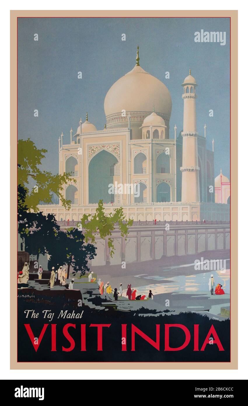 Taj Mahal VISITE DE L'INDE AFFICHE Vintage 1930 Voyage tourisme Visite affiche 'VISITE DE L'INDE' publicité Taj Mahal, Inde affiche Art par William Spencer Banque D'Images