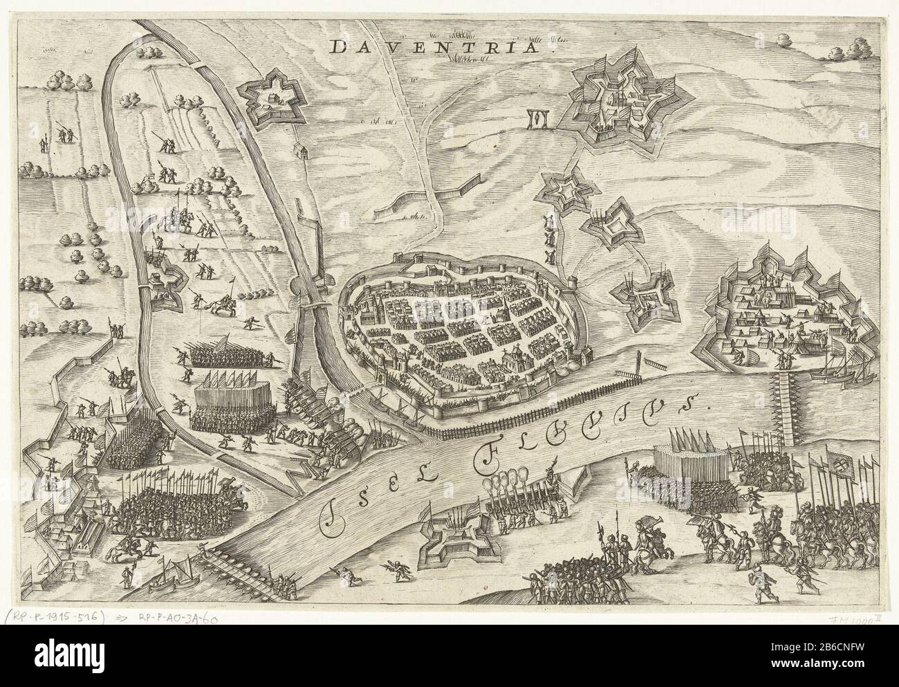 Siège et capture du Deventer, 1591 Siège et capture du Deventer par l'armée américaine sous Maurice, 10 juin 1591. Plan Deventer et les terres environnantes avec forts et remparts. Avec deux ponts de navire au-dessus de l'IJssel. Fabricant : print maker: Anonyme pour imprimer par: Pieter Bast Lieu de fabrication: Northern Netherlands Date: 1649 - 1651 Caractéristiques physiques: Engrala matière: Papier technique: Engraa (procédé d'impression) mesures: Bord de la plaque: H 221 mm × W 324 mmToelichtingSpiegelbeeldige copie sur la photo de Dolado dans JJ Orlers, le Nassau Chen Lauren Crans de 1610 et utilisé comme un illus Banque D'Images