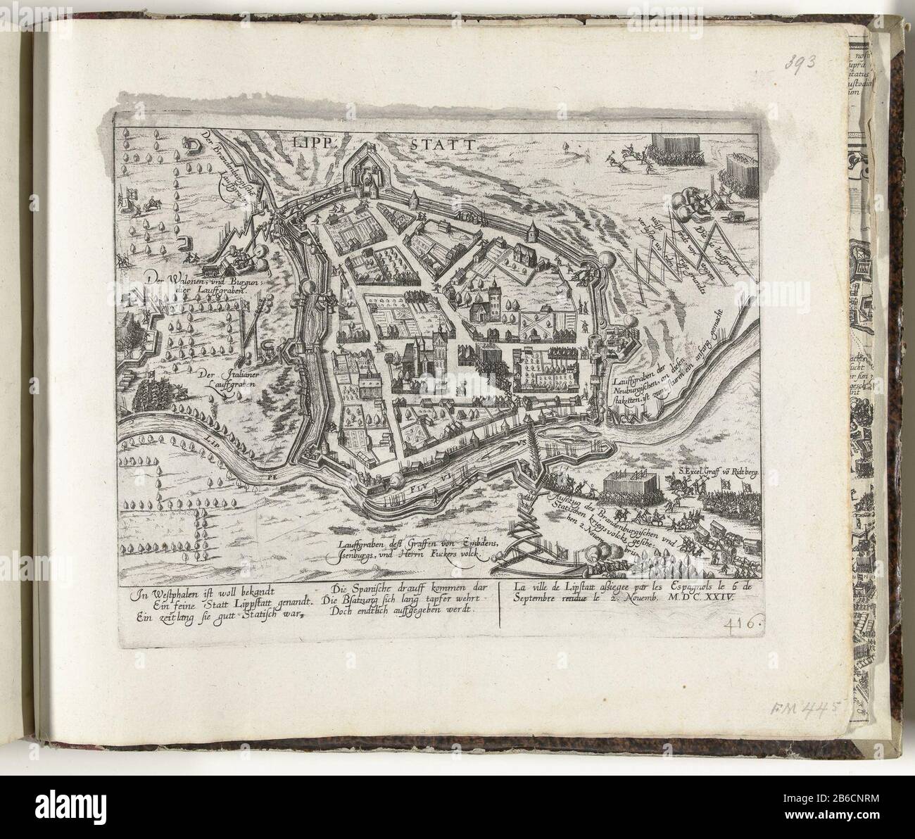 Siège et capture de Lippstadt par les Espagnols, 1624 Series 11 divers événements externes, 1571-1631 (titre de la série) Siège et capture de Lippstadt par les Espagnols, du 6 septembre au 2 novembre 1624. Avec signature de 6 lignes en allemand et deux lignes en français. Stylo numéroté en bas à droite : 416. L'impression fait partie d'un album. Fabricant : printmaker French High Mountain (atelier) Lieu de fabrication: Cologne Date: 1624 - 1626 Caractéristiques physiques: Matériel de gravure: Technique du papier: Gravure Dimensions: Bord de la plaque: H 223 mm × W 278 mm Objet: Siège, guerre de capture ou ville (après le siège) T Banque D'Images