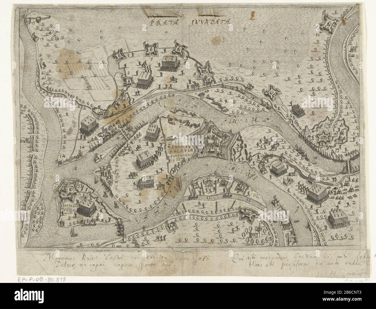 Siège et capture de Saint-André par Maurice, 1600 il revenu hors-image construite de tous les victoriens ... que Godt Almachtich ... Les États de Vereenichde Pays-Bas accorde des subventions pour des revenus de porte sage brousse beleyt de hooch-ghebooren Fursts Maurice de Nassau, J.J. Orlers et H. van Haestens, Leiden 1610, fol. 144/145. Le premier n'est pas répertorié dans Frederick Muller. La signature manuscrite de Grotius utilisée dans FMH 1000 (siège et capture du Deventer en 1591) . Objet: Capture de la ville (après le siège) En Prenant St. Andries Quand: 1600-05-08 - 1600-05-08 Banque D'Images