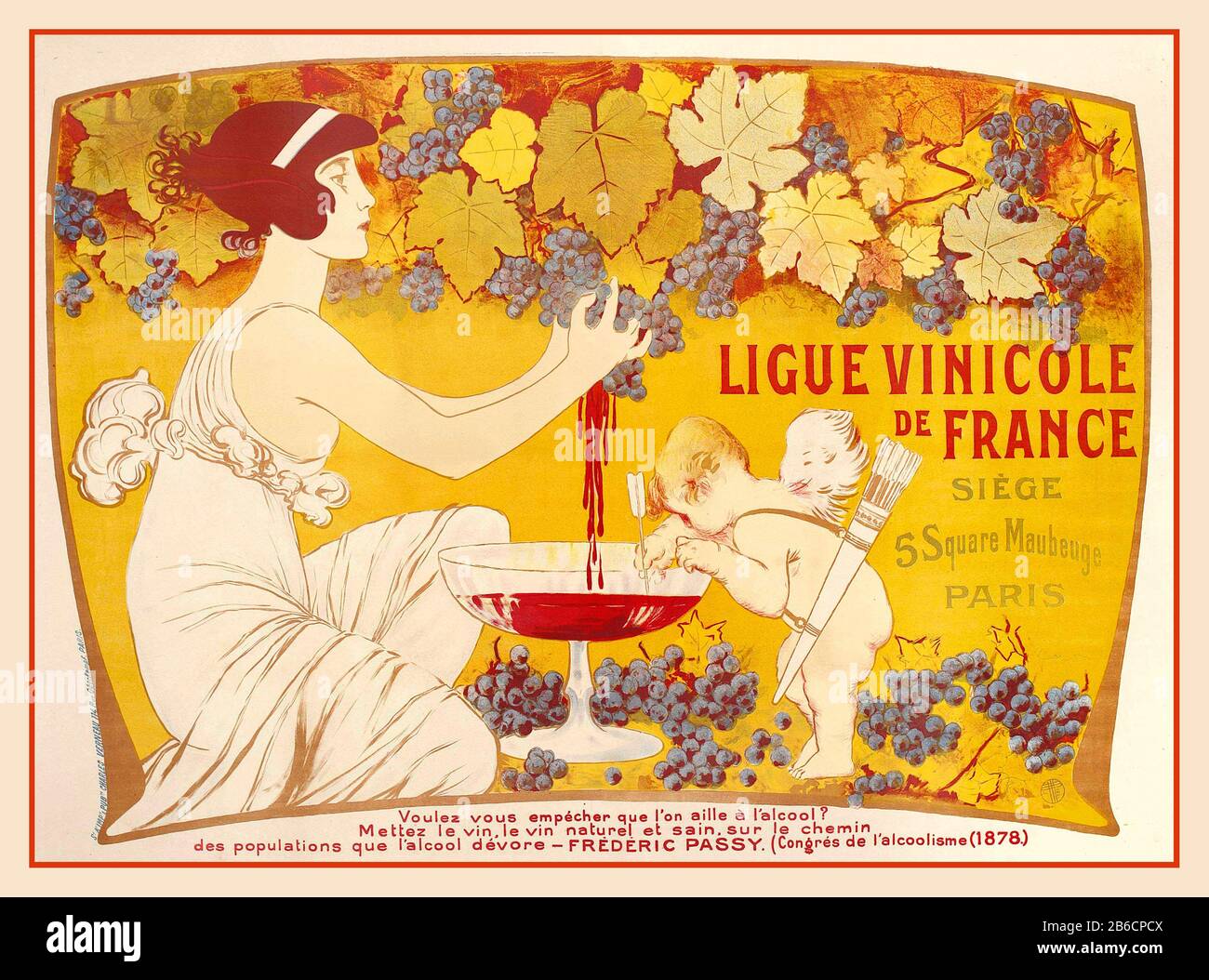 Affiche du vin vintage 1900 LIGUE VINICOLE DE FRANCE (LIGUE DES VINS DE FRANCE) lithographie en couleur, c.c., Emmanuel-Joseph Orazi (1860-1934) imprimée par Charles Verneau, Paris, France Banque D'Images