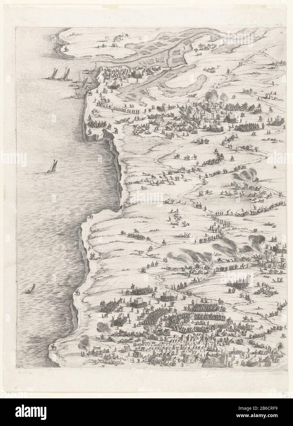 Siège de la Rochelle, septembre 1627-octobre 1628 (carte principale gauche)  seizième partie (carte centrale, partie supérieure gauche) d'une photo du  siège du bastion Huguenot la Rochelle dans les années 1627 et 1628,