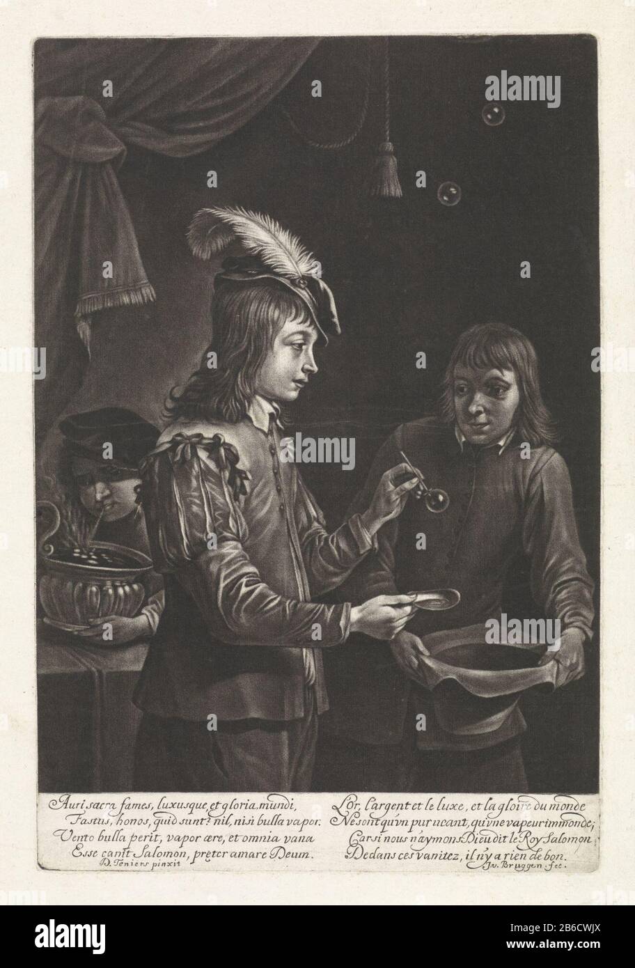 Bulles soufflantes les garçons Dans une chambre sont trois garçons plein de souffle et de capture de zeepbellen. Fabricant : printmaker Jan van der Bruggen (propriété cotée) à la peinture de David Teniers (II) (bâtiment classé) Fabrication De Lieux: Bruxelles (possible) Date: 1659 - 1681 Caractéristiques physiques: Mezzotint et engrala matière: Papier technique: Mezzotint / engraa (procédé d'impression) Dimensions: Bord: H 338 mm × W 227 mm Objet: Équipement-tête: Casque (+ vêtements pour hommes) soufflant à bulles (jeux et jeux pour enfants) Banque D'Images