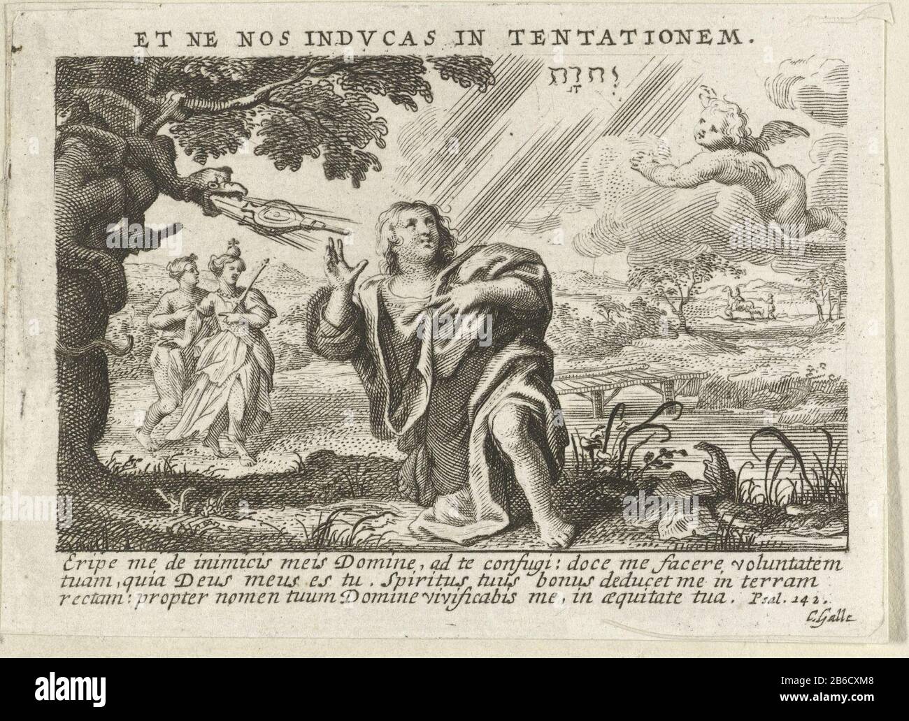 Testez La Représentation De Mat. 6.13: Et ne nous conduit pas à la tentation, mais nous livre de la prise du mal. Un homme s'agenouille sur le sol, un diable le souffle avec un procès de soufflets dans son oreille. L'homme fend les paroles du diable, et regarde le nom de Dieu verschijnt. Fabricant in Heaven printmaker Cornelis Galle (II) (bâtiment classé) printmaker Cornelis Galle (III) (bâtiment classé) Lieu de fabrication : Anvers Date: 1638 - 1678 Caractéristiques physiques: Matériel automobile: Technique du papier: Engraa (processus d'impression) Dimensions: Feuille: H 68 mm × W 92 mm Sujet 'et ne nous conduit pas à la tentation ' le pr du Seigneur Banque D'Images