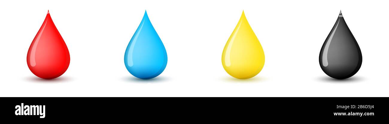 Jeu de gouttes de différents liquides. Gouttes de sang, d'eau, d'huile, de pétrole. Illustration vectorielle. Illustration de Vecteur