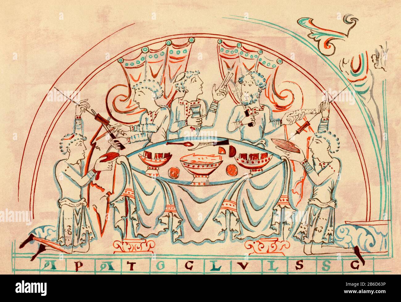 Fête anglo-saxonne : du Psaume Tiberius, Angleterre, c1050-1075, coton MS Tiberius C VI, F. 5 v. Le Psaume Tiberius est l'un des quatre Psauteurs Gallicains survivants produits au New Minster, Winchester dans les années autour de la conquête normande de l'Angleterre. Banque D'Images