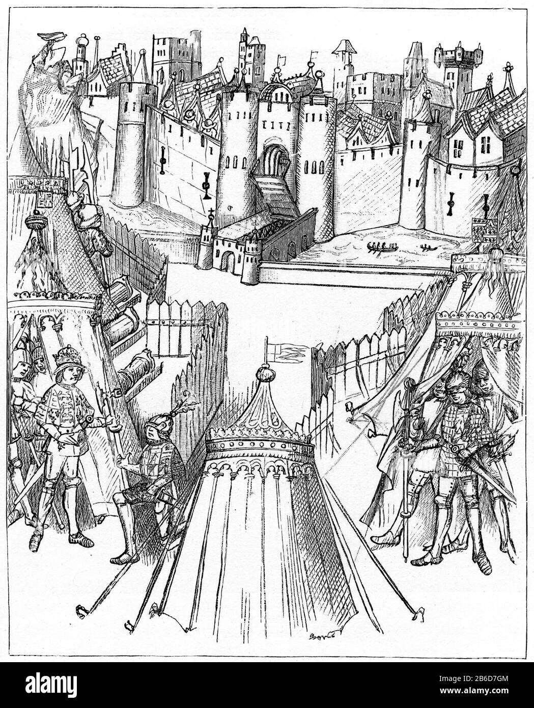Siège de Rouen, 1418. Richard Beauchamp, comte de Warwick (1382-1439), avec Henry V (1386-1422) au siège de Rouen, 1418. Le siège de Rouen (29 juillet 1418 - 19 janvier 1419) fut un événement majeur de la guerre de cent ans, où les forces anglaises fidèles à Henry V ont capturé Rouen, la capitale de la Normandie, du français normand. De Beauchamp Pageants c1485. Banque D'Images