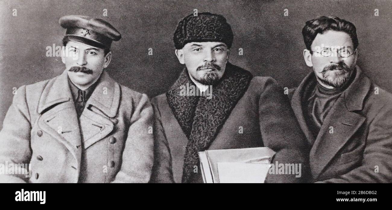 I.V. Staline, V.I. Lenin et M.I. Kalin au 8ème Congrès du Parti communiste russe en mars 1919. Banque D'Images