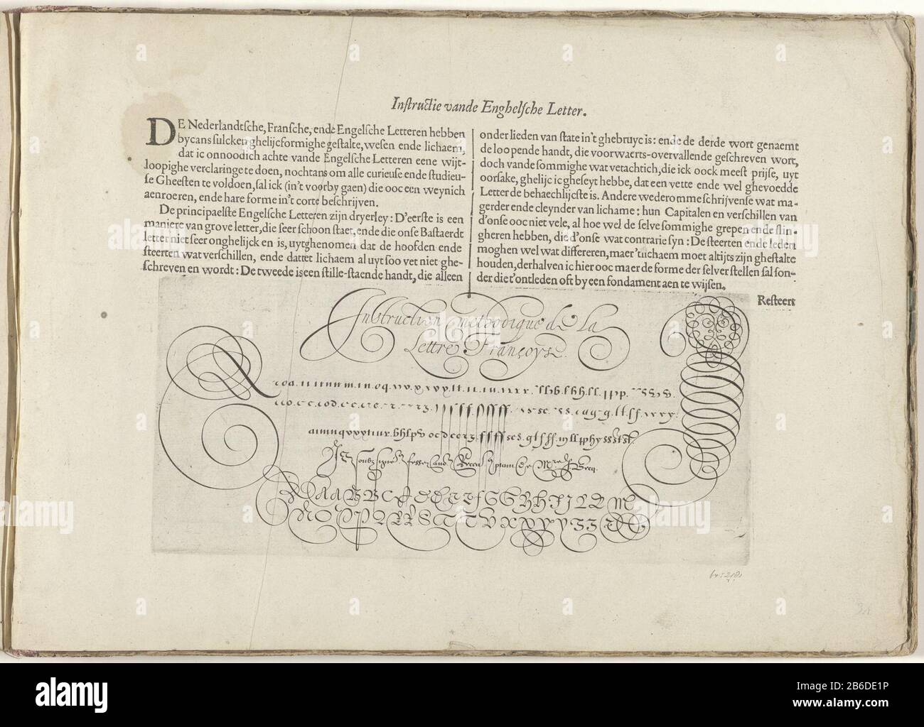 Description et rédaction échantillon de littérature anglaise instruction Vande Enghel lettre Athletic (titre objet) miroir de schrijfkonste (titre de la série) Folio H2V décrivant la lettre anglaise. Cependant, sous l'écriture intitulée exemple de la littérature française: L'enseignement de la langue française Francoyse. Le magazine fait partie d'un album. Fabricant : printmaker Simon Frisiusnaar design: Jan van de Velde (I) auteur: Jan van de Velde (I) Éditeur: Cornelis Claesz.Plaats fabrication: Amsterdam Date: 1605 et / ou caractéristiques 1608 physique : engrala et le matériel d'impression de texte: Technique du papier: E Banque D'Images