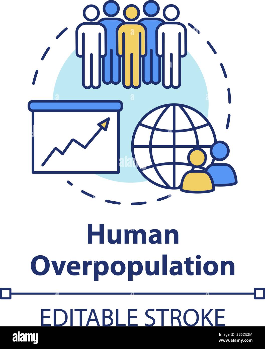 Icône concept de surpopulation humaine. Augmentation du taux de natalité. Population internationale. Empreinte écologique. Illustration de l'idée de la société en ligne mince. Vecteur Illustration de Vecteur