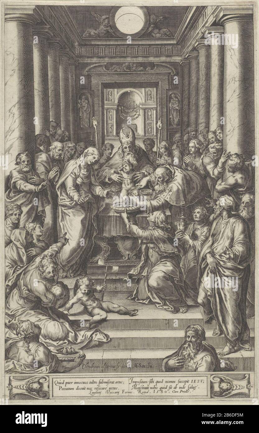 Circoncision du Christ Circoncision du Christ par des prêtres dans le temple, en présence de Marie, Joseph et une grande foule de crapauers. Fabricant : printmaker: Cherubino Alberti (propriété listée) conçu par Marco Pino Éditeur: Laurentius Vacarius (propriété listée) fournisseur privilège inconnu (propriété listée) Lieu de fabrication: Printmaker: Italie conception: Italie Éditeur: Rome Date: 1580 Caractéristiques physiques: Matière automobile: Papier: Technique engraA (processus d'impression) Dimensions: Bord de la plaque: H 416 mm × W 266 mm Objet : circoncision du Christ- enfant par les prêtres dans le temple (Luc 2:21) Banque D'Images