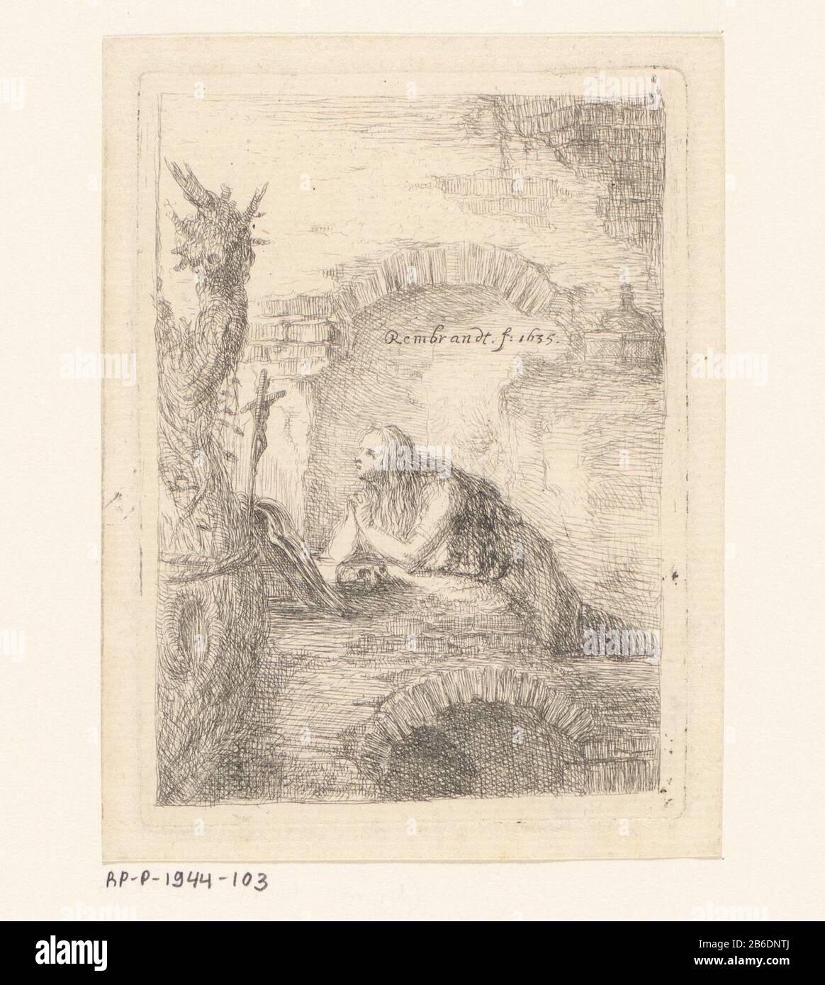 Priant une femme Pour un crucifix et un crâne est une femme priant . En arrière-plan la suggestion d'un interieur. Fabricant : printmaker Rembrandt van Rijn (suiveur de) Date: 1635 Caractéristiques physiques: Matériau de gravure: Technique du papier: Gravure Dimensions: Bord de la plaque: H 109 mm × W 79 mm Sujet: Une personne priant (humain) crâne crucifix  dévotion Banque D'Images Priant une femme Pour un crucifix et un crâne est une femme priant . En arrière-plan la suggestion d'un interieur. Fabricant : printmaker Rembrandt van Rijn (suiveur de) Date: 1635 Caractéristiques physiques: Matériau de gravure: Technique du papier: Gravure Dimensions: Bord de la plaque: H 109 mm × W 79 mm Sujet: Une personne priant (humain) crâne crucifix  dévotion Banque D'Images