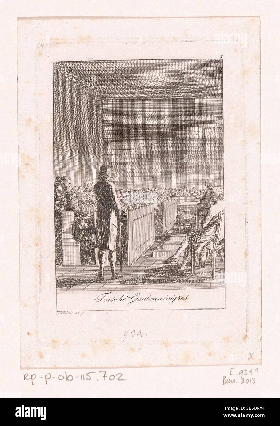 Rencontre des représentants de toutes les confessions Bijeenkomst van vertegenwoordigers van alle geloofsrichtingen Type d'objet : prent Objectnummer: RP-P-OB-115.702Catalogusorentie: Bauer 2013Engelmann 934-2(3)Aantal staten bekend-3(4) Inscriptions / Merit: Leempät, Lepempät, Leität, Leität: Proefdruk matériau: Papier Techniek: Etsen Dimensions: Plaatrand: H 116 mm × b 81 mmToelichtingPrent gebruikt voor: Salzmann, Christian Gotthilf. Téchenbuch z Banque D'Images