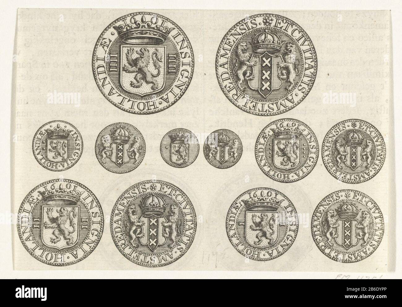 Feuille avec différentes devises de la East India Company, 1601-1602 feuille avec différentes devises de la East India Company, 1601-1602 Type d'objet : imprimer représentation historique de l'objet Numéro d'article: RP-P-OB-75.318Catalogusreferentie: FMH 1175Opmerking: Ajouté à ce numéro Description: Feuille avec six monnaies différentes avec les armoiries d'Amsterdam et l'année 1601 qui (éventuellement) en rapport peut être fait avec la Dutch East India Company, fondée le 20 mars 1602 imprimé au dos avec du texte en Nederlands. Fabricant : printmaker: Fabrication anonyme: Pays-Bas Date: 1700 - 1799 Banque D'Images
