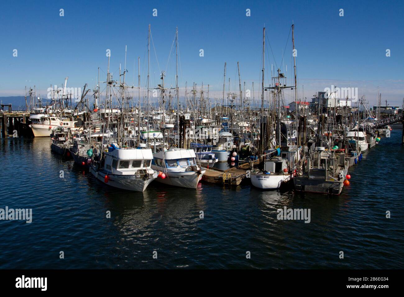Bateaux de pêche commerciaux dans le port de French Creek, près de Parksville, île de Vancouver, C.-B., Canada Banque D'Images
