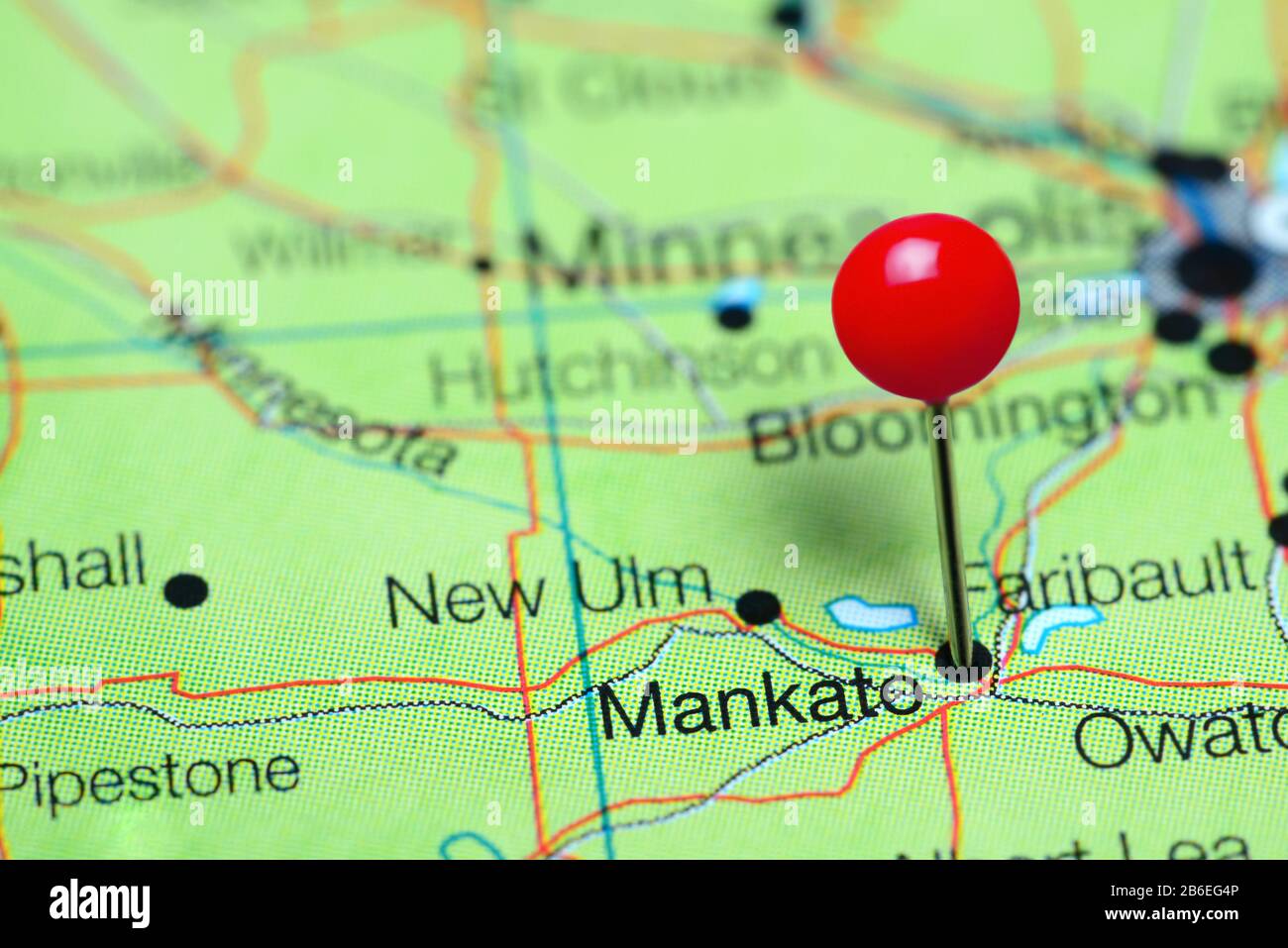 Mankato épinglé sur une carte du Minnesota, États-Unis Banque D'Images