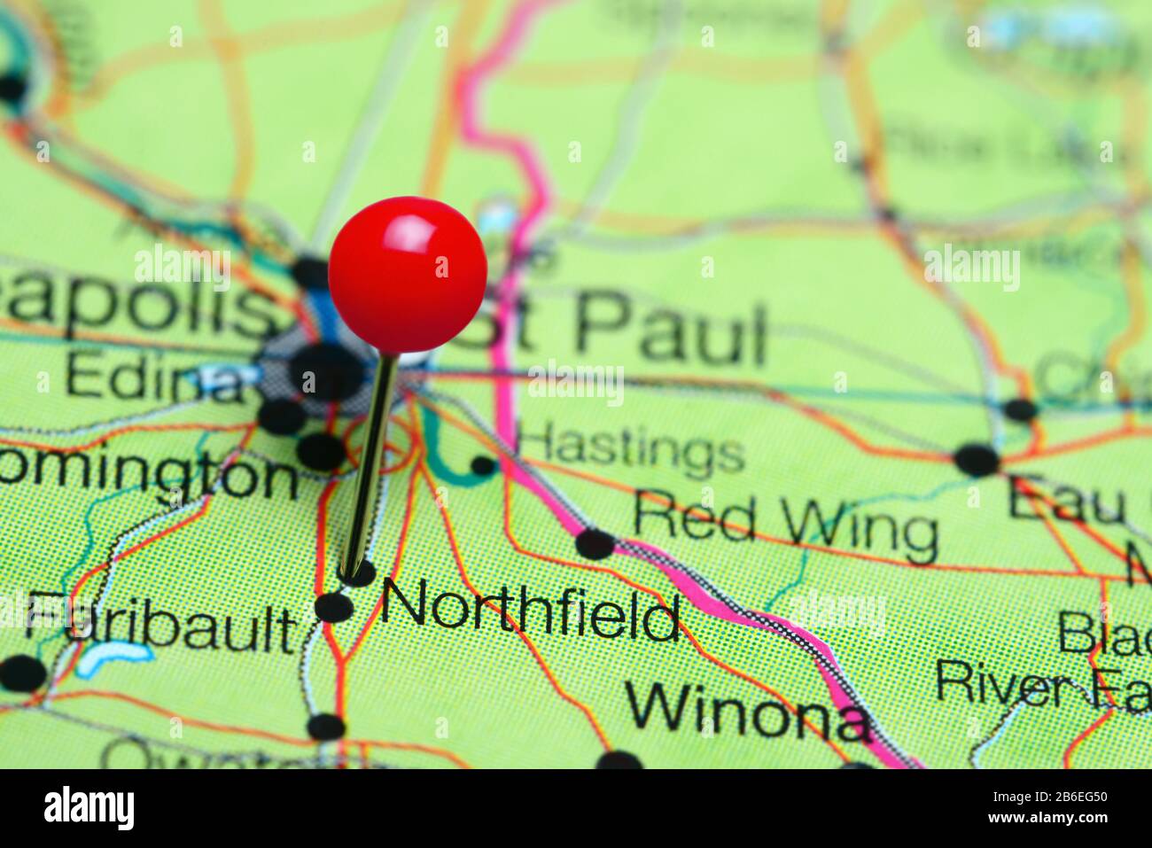 Northfield épinglé sur une carte du Minnesota, États-Unis Banque D'Images
