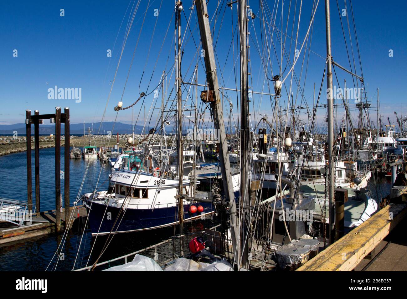 Bateaux de pêche commerciaux dans le port de French Creek, près de Parksville, île de Vancouver, C.-B., Canada Banque D'Images