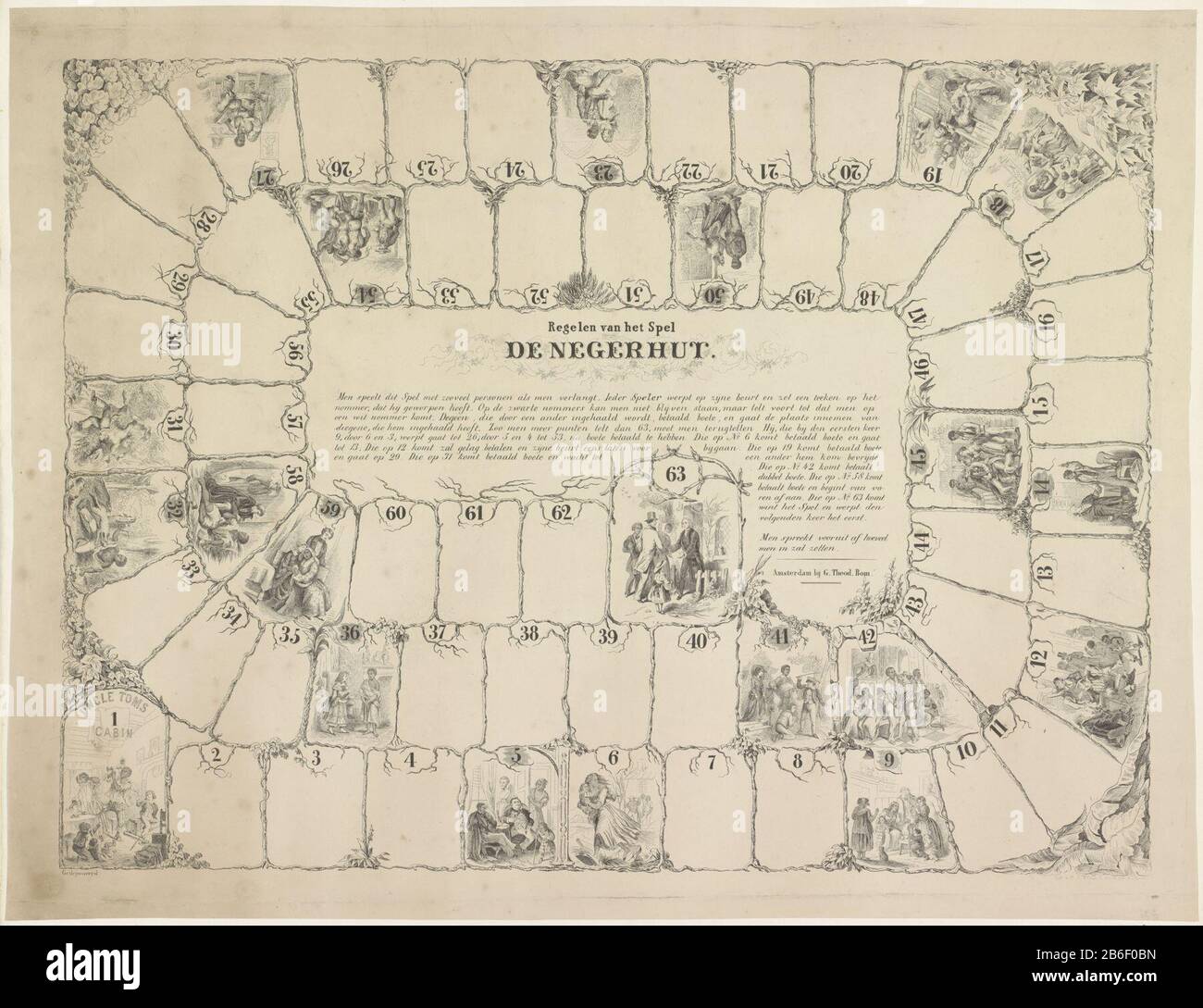 Boardgame Hut Oncle Tom's Cabin (title object) Boardgame Hut oncle Tomde's Cabin (title object) Type de bien: Imprimer People Picture board Numéro d'article: RP-P-OB-77.372 Inscriptions / marques: Marque du collectionneur, verso, estampillé: Lugt 2760octrooivermelding Description imprimée: Jeu de conseil avec des boîtes numérotées de 1 à 63. Dans les boîtes de scènes de l'histoire de la cabine de l'oncle Tom. Le grand titre de la section centrale et les spelregels. Fabricant : printmaker: Nicholas Charles Krone (bâtiment classé) Editeur: G. Theod. Fabrication De place: Amsterdam Date: 1840 - 1851 Caractéristiques physiques: L Banque D'Images