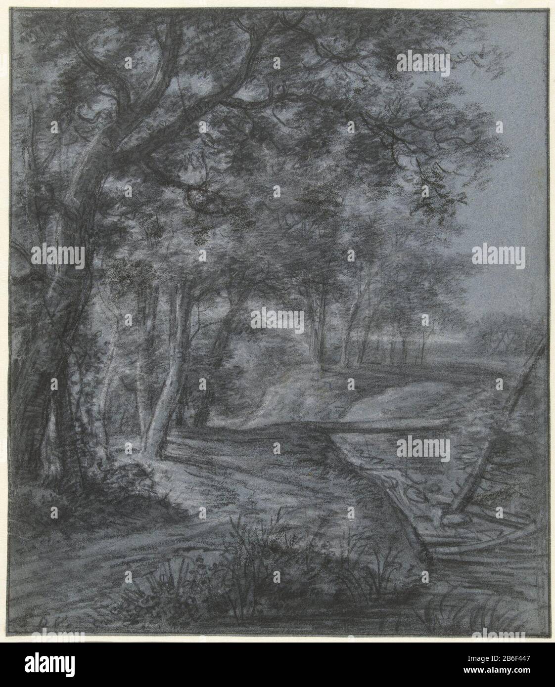 Forêt avec un ruisseau qui est un gangway Bosrand avec un ruisseau Où: Un gangway est un type d'objet: Dessin Numéro d'objet: RP-T 1985-39 Fabricant : artiste Simon de Vlieger Daté: 1610 - 1653 Caractéristiques physiques: Craie noire et blanche sur papier bleu matériau: Craie de papier Dimensions: H 315 mm × W 270 mm Objet : forêt, bois Banque D'Images