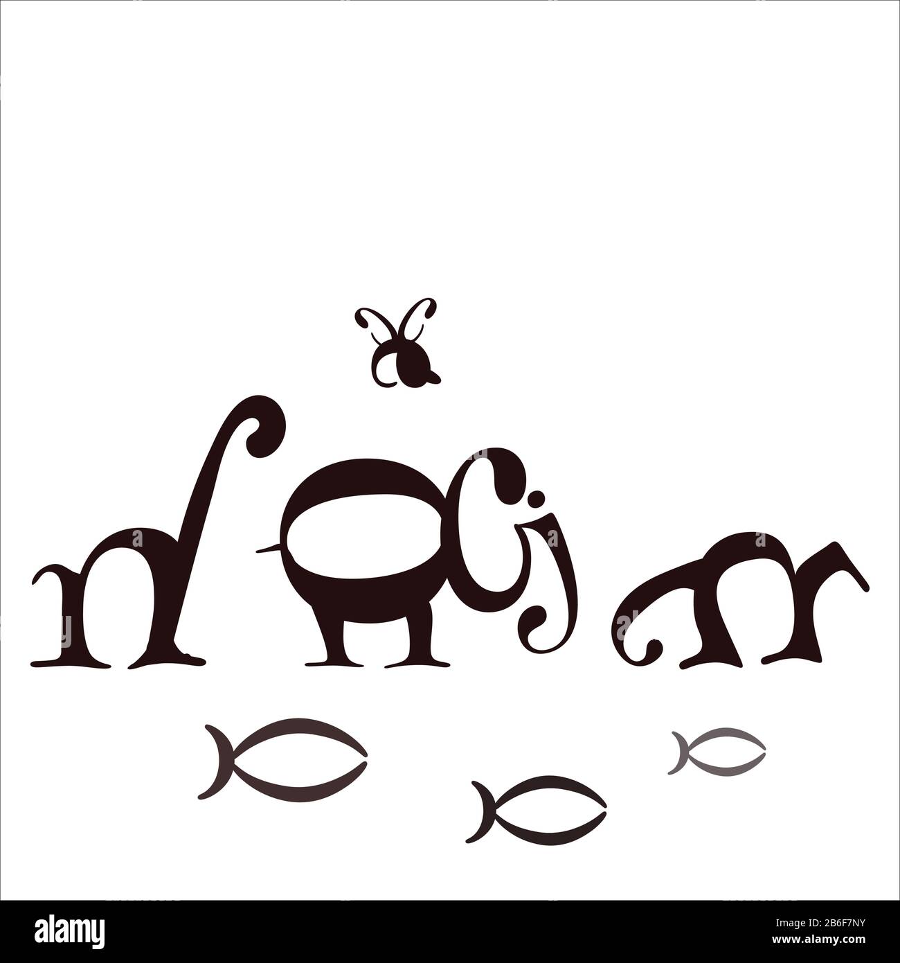 Groupe d'animaux marchant dans une rangée. Une girafe, un éléphant, une skunk ou un rongeur, une abeille et du poisson Illustration de Vecteur