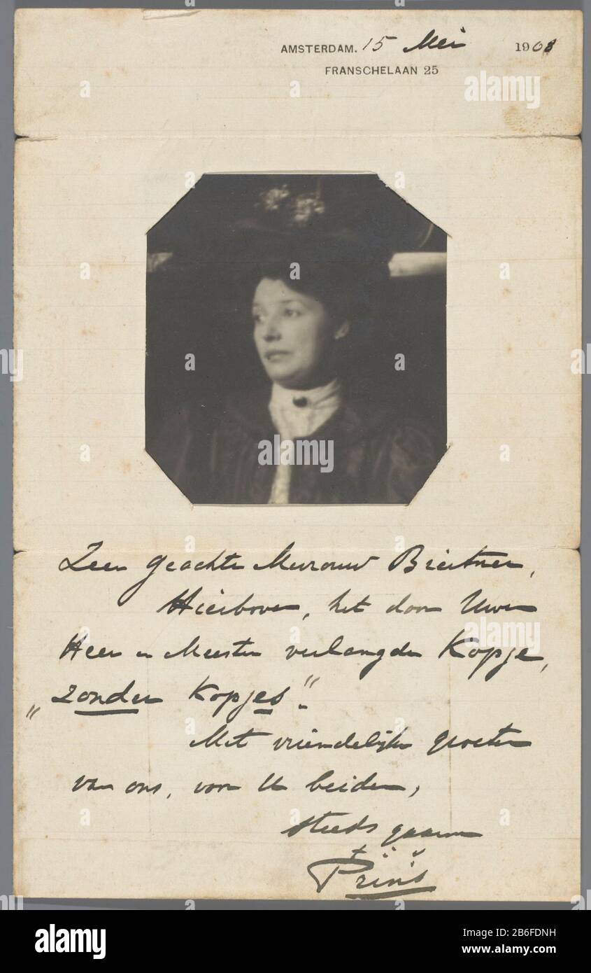 Lettre de Prince possible à Marie Jordan lettre de Prince possible à Marie Jordan Type de bien: Lettre photo Numéro d'article: RP-F-BR-1999-30 Fabricant : Photographe: Anonyme Date: 15 mai 1908 matériel: Papier technique: Imprimer / écrire / gélatine argent formats d'impression: Lettre : H 178 mm × W 113 mm Objet: Lettre, enveloppe personnes historiques - BB - womanWie: Marie Jordan Banque D'Images