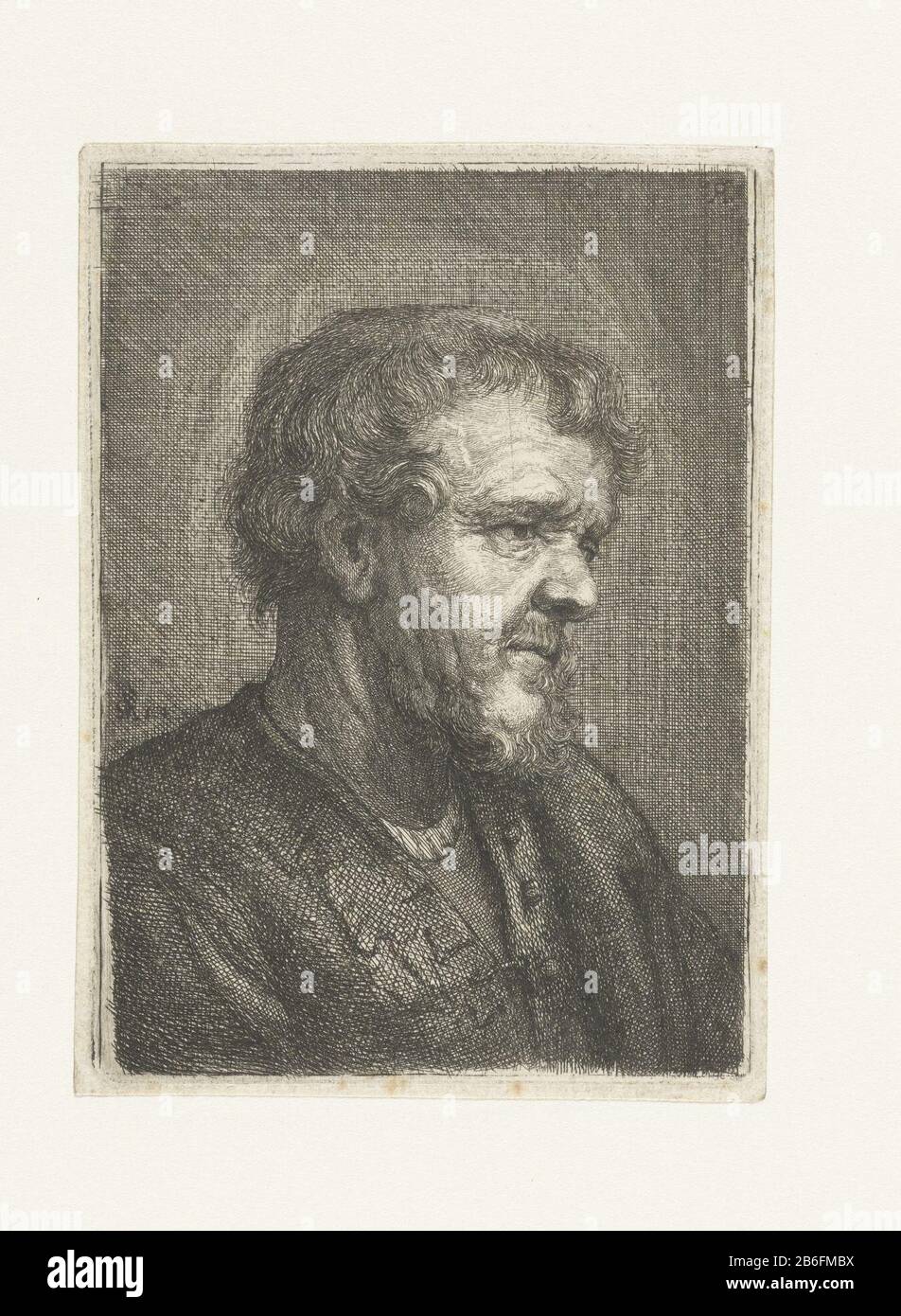 Buste d'un vieil homme avec buste de barbe d'un homme barbu, peut-être un portrait de Jan Rothe. Fabricant : fabricant d'impression: Samuel van Hoogstraten (attribué à) fabricant d'impression: Rembrandt van Rijn (Way) à la peinture de Rembrandt van Rijn Date: 1640 - 1649 Caractéristiques physiques: Matériel de gravure: Technique du papier: Dimensions de gravure: Bord de la plaque: H 122 mm × b 88 mmToelichtinger un deuxième état avec l'inscription au-dessus de la tête de l'homme John Rothe et SV supérieur gauche H. C'est entièrement travaillé dans nekelijn sous la barbe, coin droit, gauche benedenhoek.OnderwerpWie: Jan Roth Banque D'Images