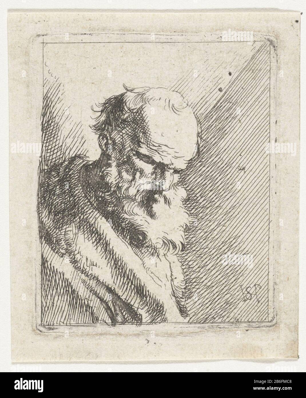 Buste d'un vieil homme avec barbe Un vieil homme avec barbe, en bas kijkend. Fabricant : printmaker: Samuel van Hoogstraten (possible) Date: 1648 - 1678 Caractéristiques physiques: Matériau de gravure: Technique du papier: Dimensions de gravure: Bord de la plaque: H 69 mm × 57 b mm Objet: Vieil homme Banque D'Images