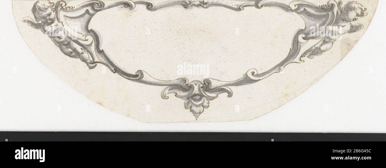 Cartouche avec deux putti Draft prent. Fabricant : Artiste: Pieter Jansz. Datation: 1630 - 1672 Caractéristiques physiques: Stylo dans l'encre brune en matière grise: Encre de papier technique: Stylo / pinceau dimensions: H 52 mm (hémisphère) b × 150 mm Sujet: Cupids: 'Amores',' amoretti ','  putti'ornement cartouche Banque D'Images