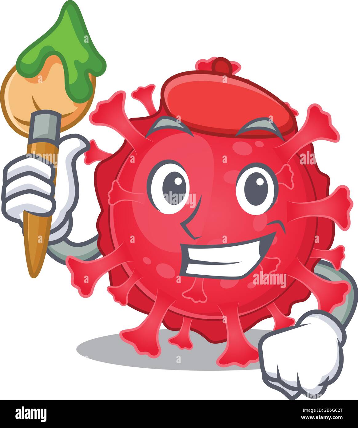 Une substance de coronavirus de talent artiste personnage de dessin animé avec pinceau Illustration de Vecteur