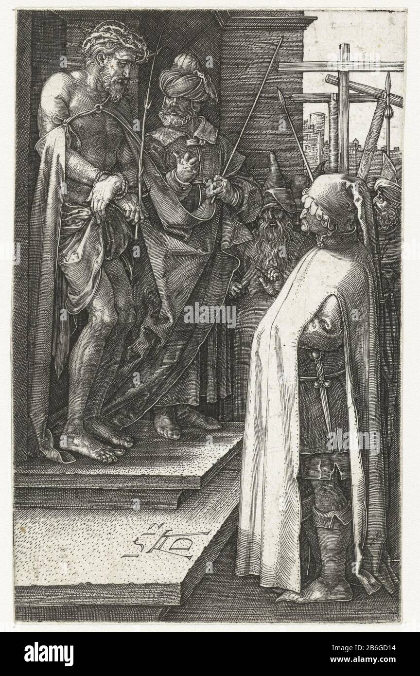 Christ montré au Peuple (Ecce gay) Gravé Passion (titre de la série) le Christ est présenté par Pilate sur scène un groupe de personnes. Ce tirage fait partie d'une série de 16 tirages représentant des scènes du Lijdensverhaal. Fabricant : printmaker Albrecht Dürer (propriété cotée) Lieu de fabrication: Nuremberg Date: 1512 Caractéristiques physiques: Matériel automobile: Technique du papier: Engrala (impression) Dimensions: Feuille: H 117 mm × W 75 mm Objet: Pilate montrant le Christ au peuple, 'Ostentatio Christi', 'Ecce gay '(Jean 19: 4-6) Banque D'Images