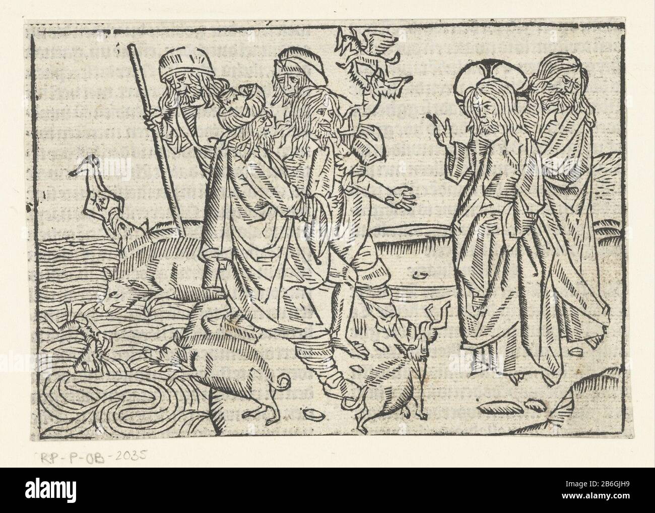 Les hérites du Christ possédaient l'homme dans la région des Gerasènes le Christ, aidé par le disciple expulse les démons l'homme du corps. Les diables expulsés prennent possession de boars dans les orgnes de mer. Fabricant inconnu Maître de Delft (attribué à) inconnu: Maître Delbecq-Schreiber-Passion (attribué à) inconnu: Maître de la Virgo inter Virginie (attribué à) lieu de fabrication: Pays-Bas Date: 1480 - 1500 et / ou 1503 Caractéristiques physiques: Matière de coupe du bois: Papier: Technique: Dimensions de coupe du bois: Image: H 99 mm × W 141 mmfeuille de ToeliechtingEén 113 de Ludolph la Saxonia, ces es dleué nous loly messieurs ihesu christ Banque D'Images